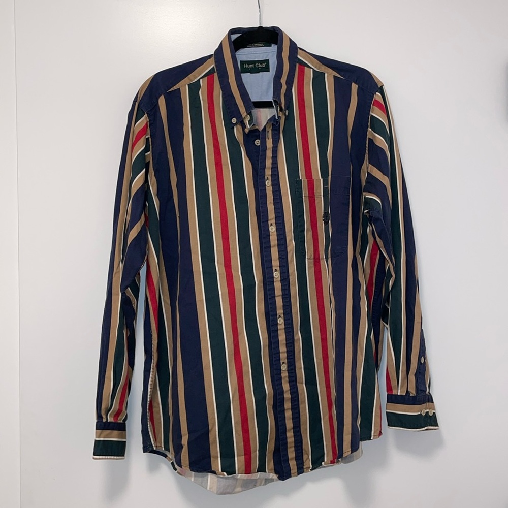 Vintage Hunt Club Men’s Large Button Down Shirt in Multicolor Stripe Print